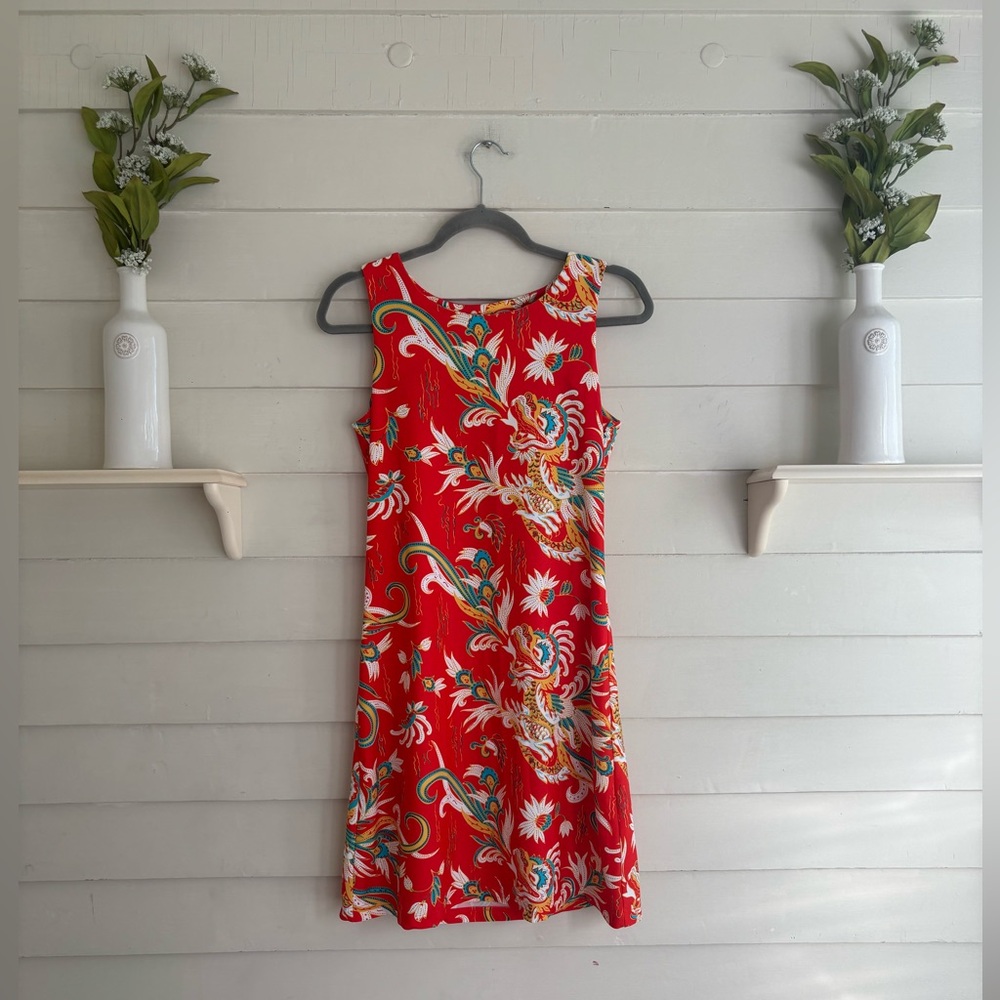 Jude Connally Vibrant Orange Floral Sleeveless Dress Size Small